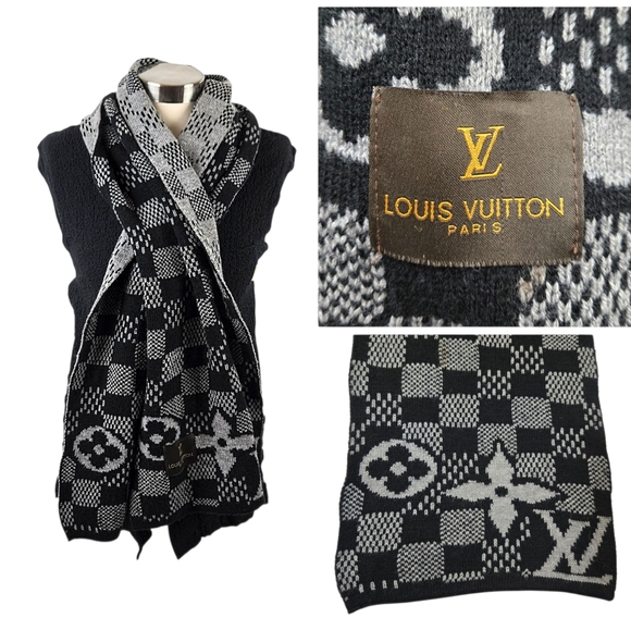 Louis Vuitton Black and Gray Damier Checkered Monogram Scarf - Picture 1 of 15
